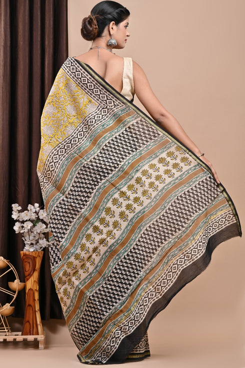 Floral Jaal Bagru Print Chanderi Silk Saree (CHSAR31)